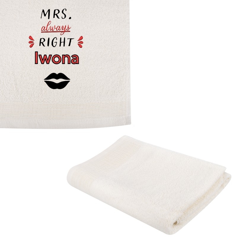 Image of Ręcznik kąpielowy z haftem na Walentynki / Mrs. Right / Aqua frotte 70x140