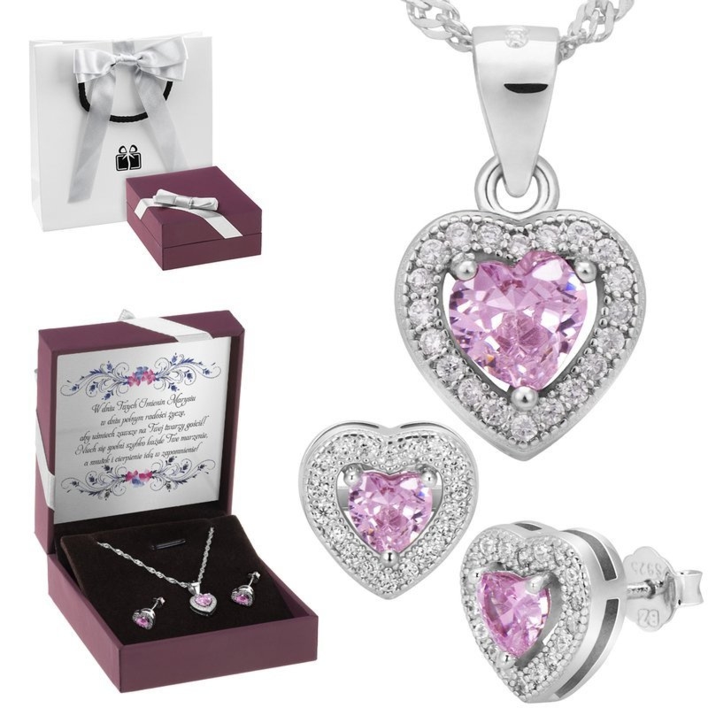 Srebrny Zestaw Kolczyki Wisiorek Serce Z Dedykacją