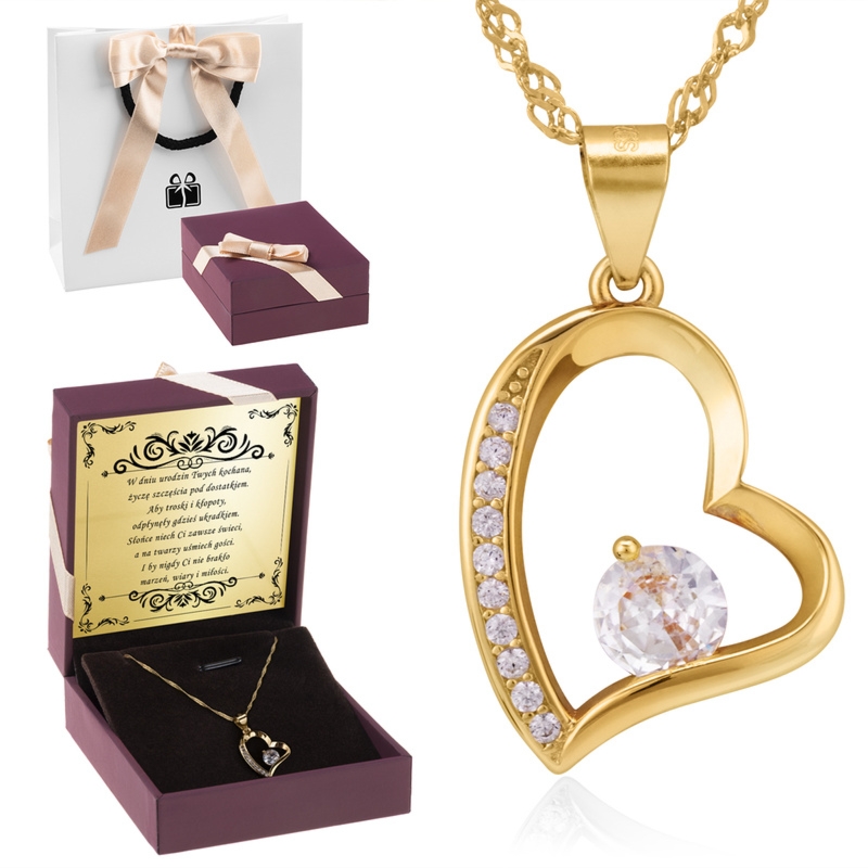 Dzień Mamy: pozłacany naszyjnik serce z cyrkoniami i dedykacją