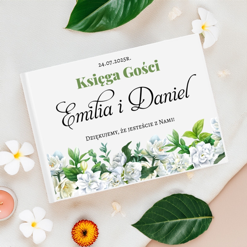 Księga Gości na ślub / Personalizowana / Białe kwiaty