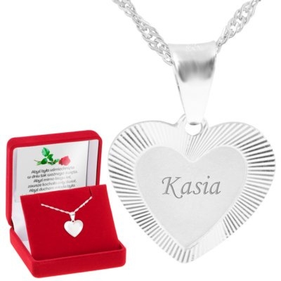 Na Walentynki: wisiorek serce 925, diamentowe obrzeże, z grawerem