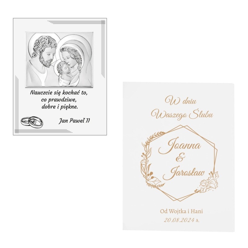 Na ślub: posrebrzany obrazek Świętej Rodziny z grawerem