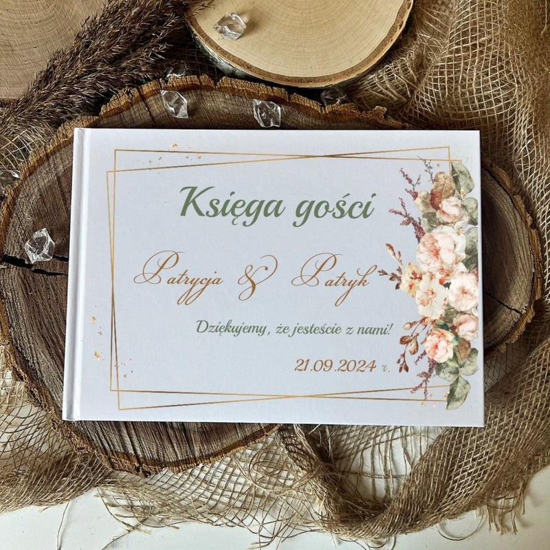 Księga Gości Weselnych / Kwiaty / Personalizacja na okładce / Druk UV