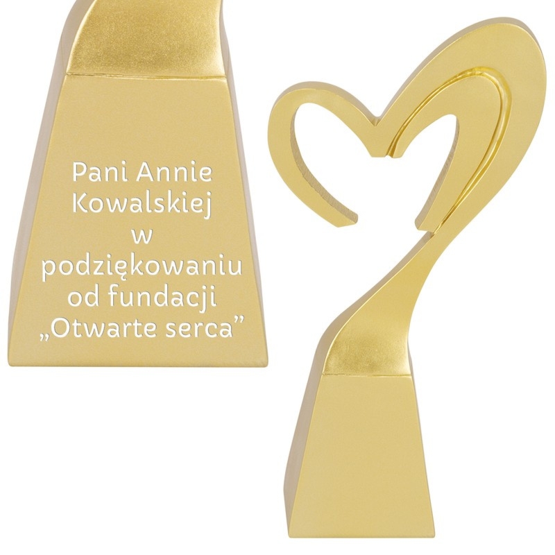 Figurka serce w kolorze złotym z dowolnym grawerem na konkurs