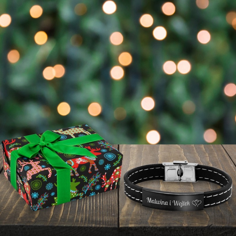 Bransoletka na Święta z kauczuku i stali 316L z grawerem
