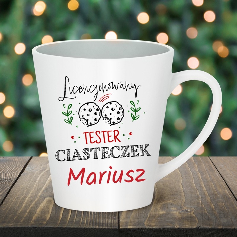 Image of Kubek na Święta z nadrukiem - tester ciasteczek / prezent na Mikołajki, Święta / latte 300 ml