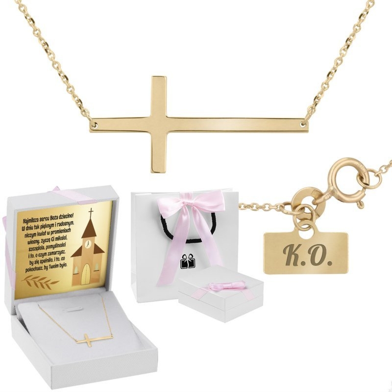 Złoty naszyjnik z krzyżem, pr. 585 z Grawerem
