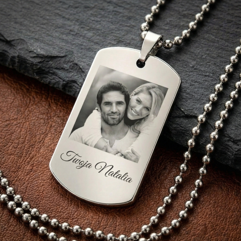 Personalizowany nieśmiertelnik bez pudełka z grawerem diamentem