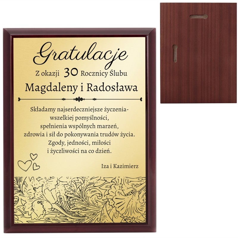 Image of Prezent na rocznicę ślubu / Drewniany panel, złota tabliczka, dedykacja