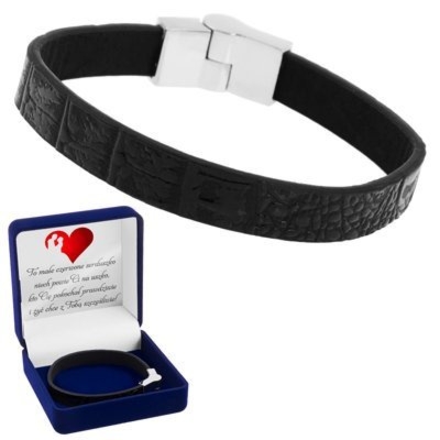 Bransoletka stal 316 L i kauczuk na magnes z dedykacją w pudełku