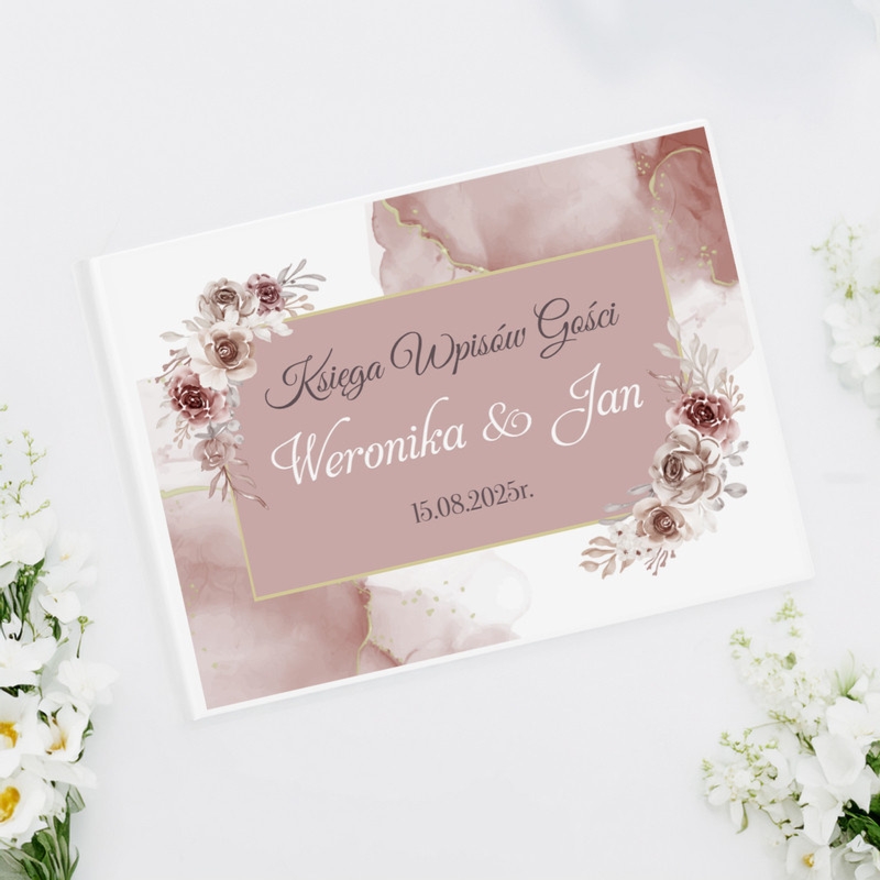 Księga Wpisów Gości na ślub / Personalizowana / Brudny róż