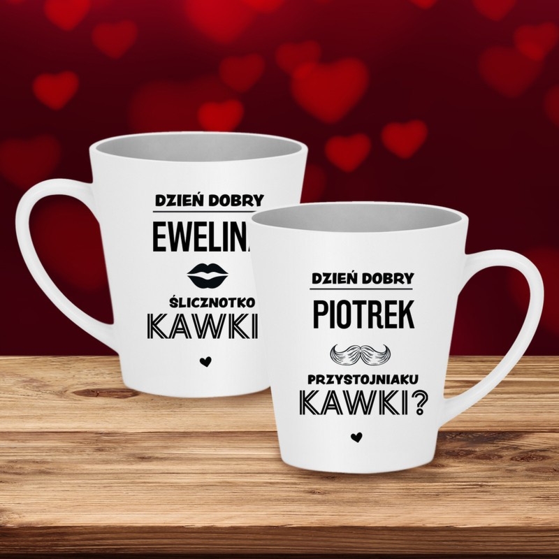 Walentynki: zestaw 2 kubków z imionami i tekstem na kawę