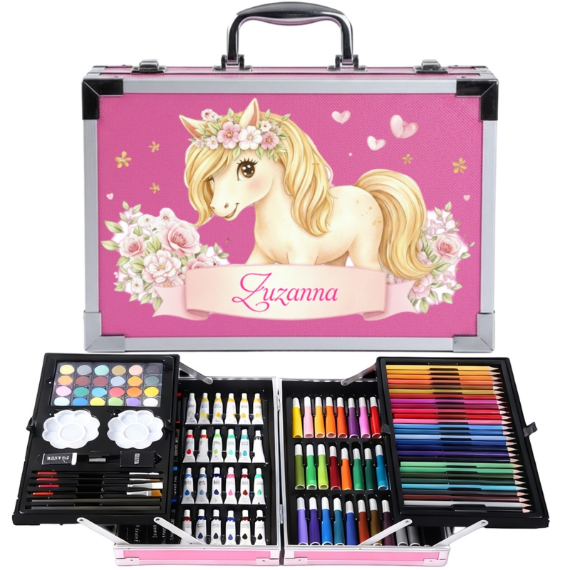 Zestaw plastyczny dla dziewczynki w różowej walizce z imieniem – 145 elementów