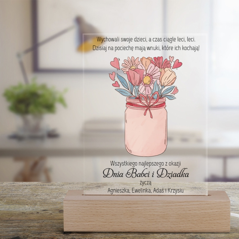 Na Dzień Babci i Dziadka ramka LED z treścią i podpisem na nadruku