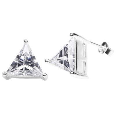 Na komunię srebrne kolczyki trójkąty 925 z białymi cyrkoniami