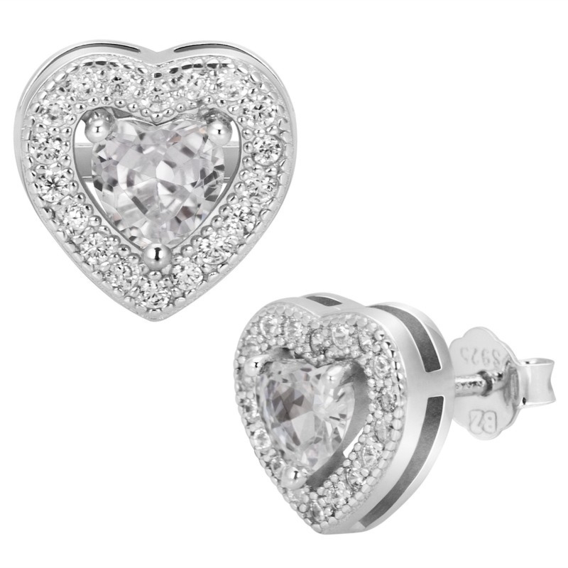 Srebrne kolczyki serce 925 z białymi cyrkoniami prezent