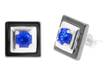 Kolczyki srebrne pr.925 czarne kwadraty z niebieskim oczkiem