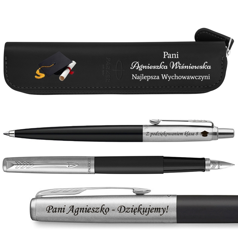 Image of Zestaw Prezentowy Parker Jotter Czarny – Pióro + Długopis z Grawerem + Etui z Nadrukiem UV