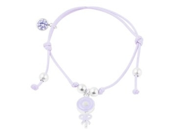 Bransoletka dziecięca sznurkowa srebro 925 fioletowy lizak z kokardką
