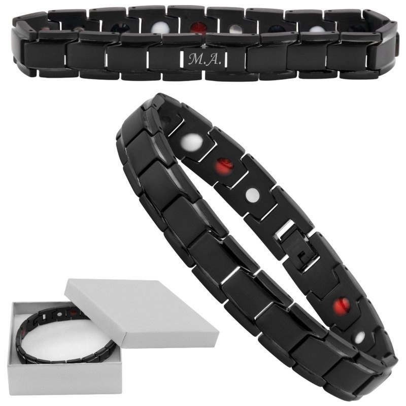 Bransoletka męska czarna stal tytanowa z grawerem na walentynki