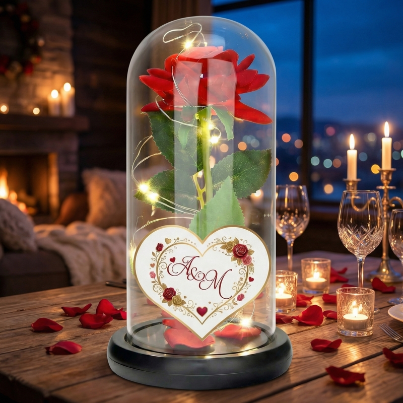 Wieczna róża w szkle LED z personalizacją – romantyczny prezent dla zakochanych