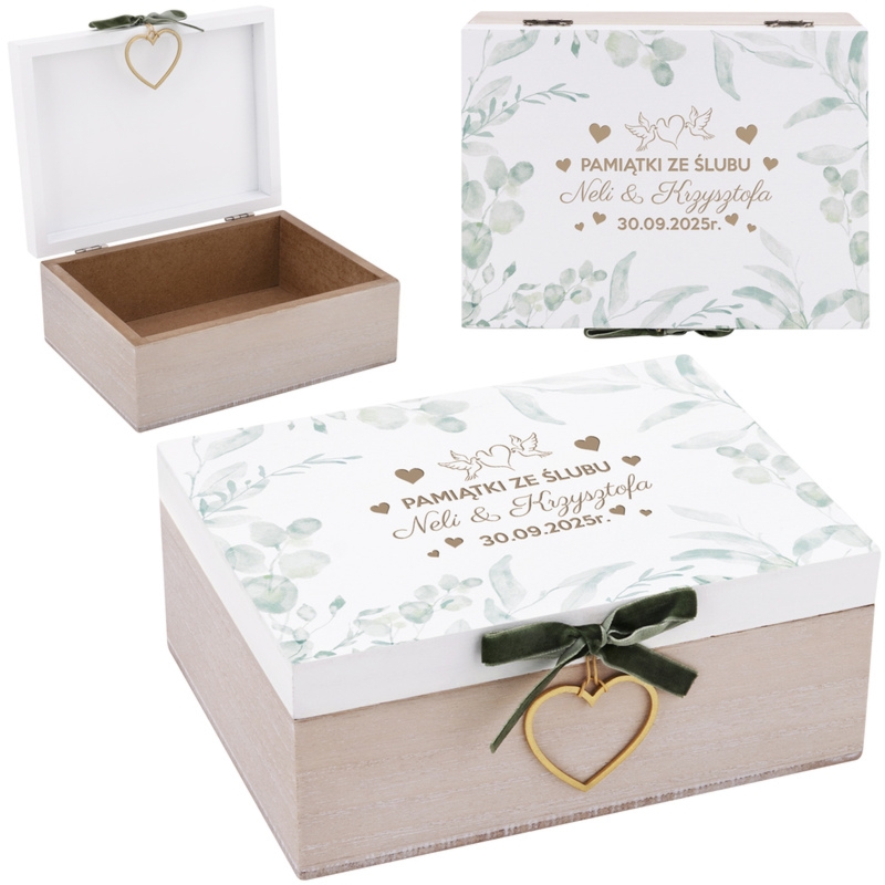 Drewniana szkatułka ślubna z grawerem – personalizowana pamiątka dla Nowożeńców