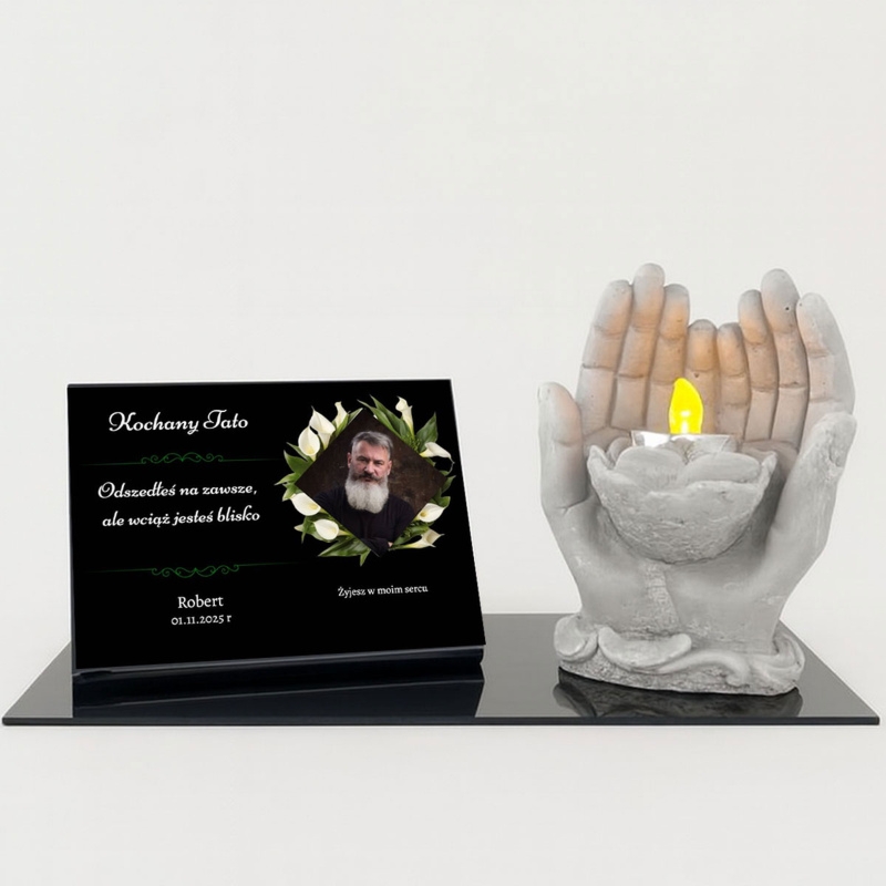 Nagrobna tabliczka pamiątkowa z nadrukiem UV i świeczką LED