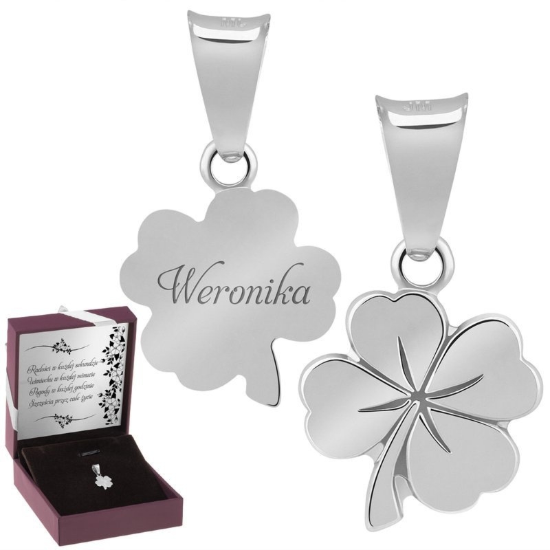 Wisiorek srebrna czterolistna koniczynka 925 z grawerem laserowym
