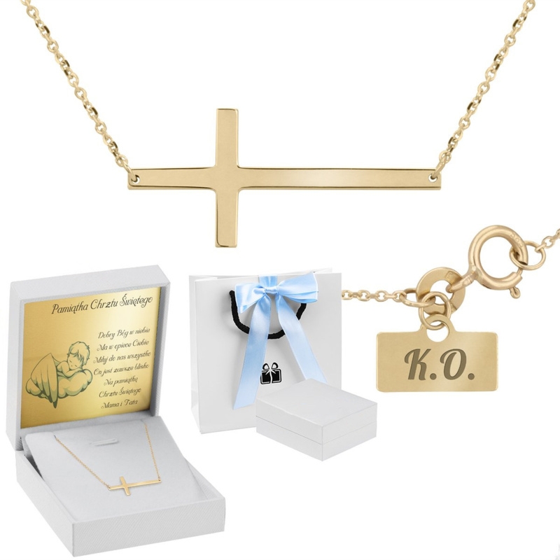 Złoty naszyjnik z krzyżem, pr. 585 z Grawerem