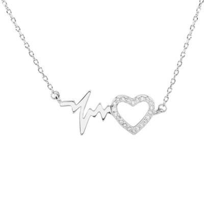 Naszyjnik srebrny pr. 925 zawieszka puls i serce z cyrkoniami