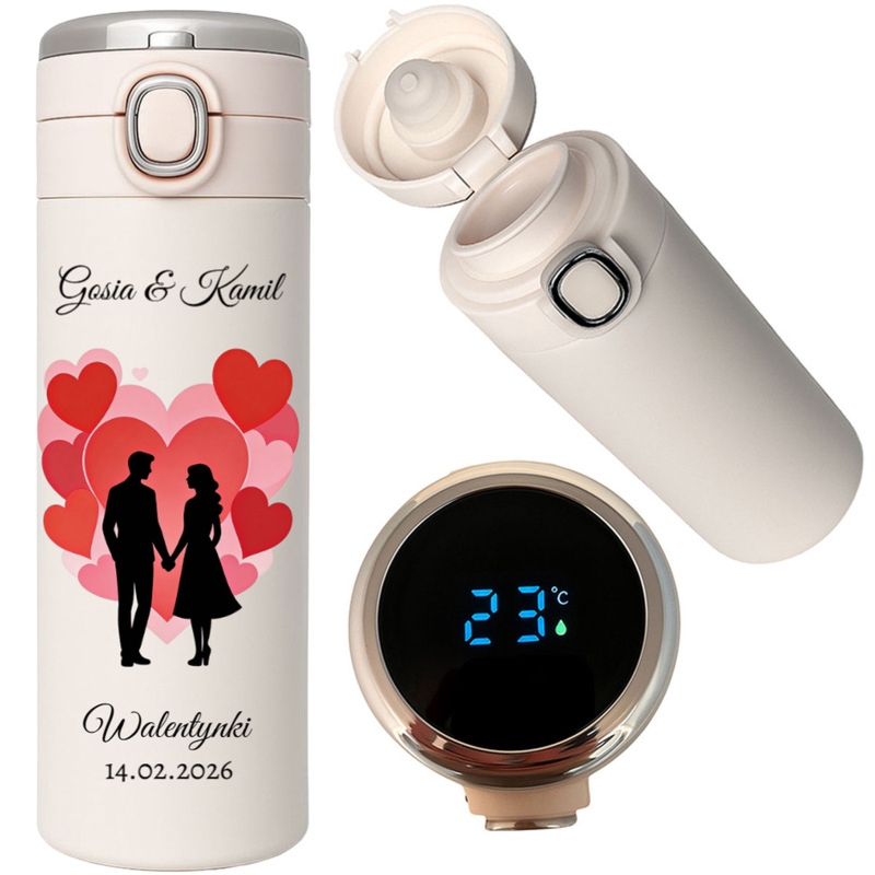 Walentynkowy kubek termiczny LED z personalizacją UV dla par