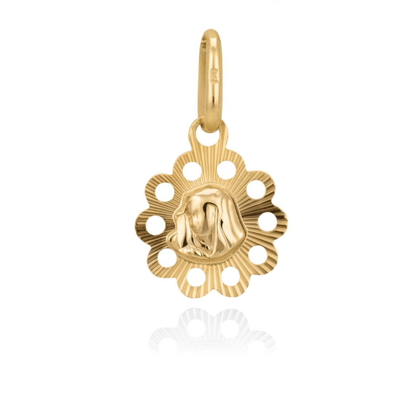 Złoty medalik Matka Boska okrągły ażurowy pr. 585
