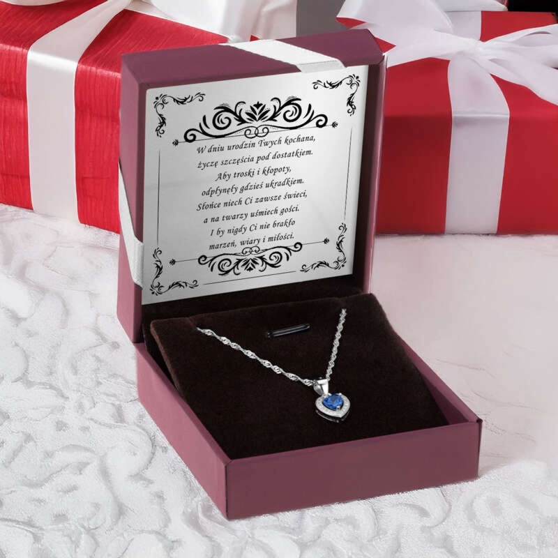 Na Święta: srebrny wisiorek serce z łańcuszkiem i dedyk