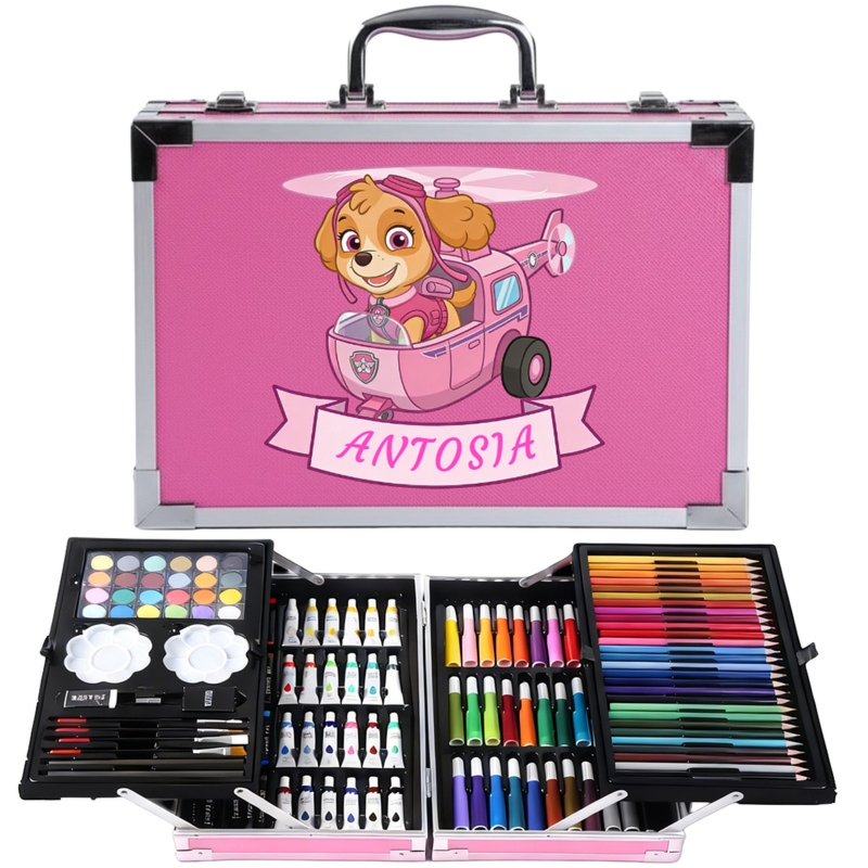 Zestaw plastyczny dla dziewczynki w różowej walizce z imieniem – 145 elementów