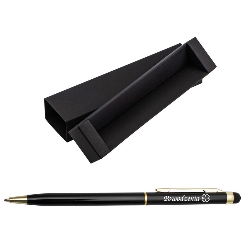 Image of Długopis aluminiowy cienki Touch Tip Gold / czarny/ Prezent dla nauczyciela z Grawerem