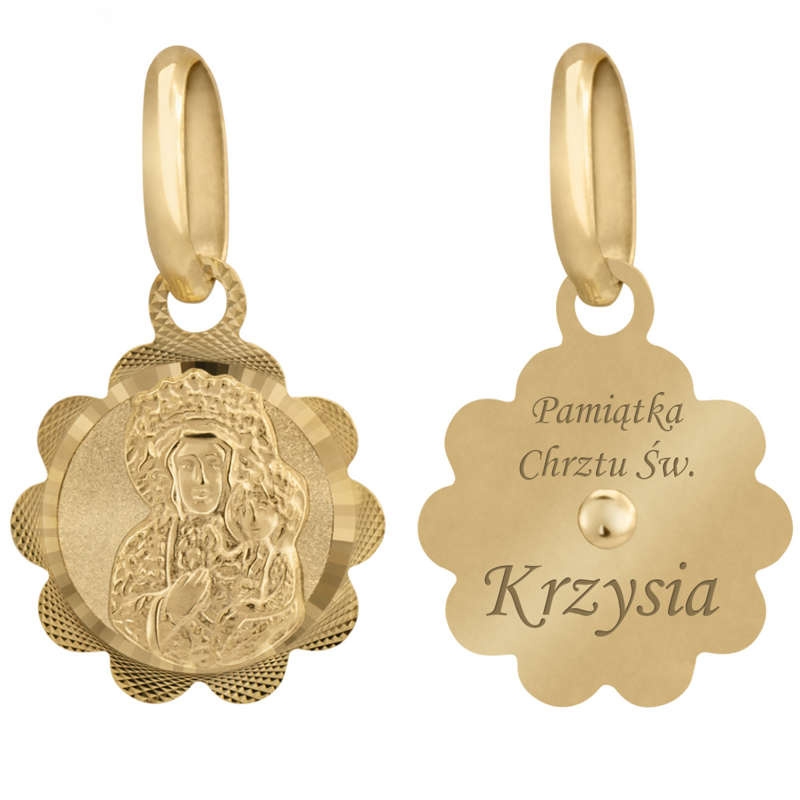 Image of Złoty medalik / Matka Boska Częstochowska / pr. 585 / Grawerunek / Pamiątka chrztu
