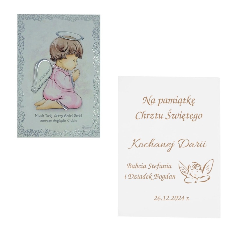 Pamiątka Chrztu: obrazek z Aniołkiem Valenti&Co z grawerem