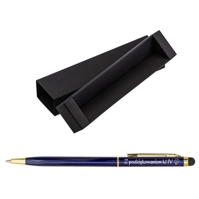 Image of Długopis aluminiowy cienki Touch Tip Gold / granatowy/ Prezent dla nauczyciela z Grawerem