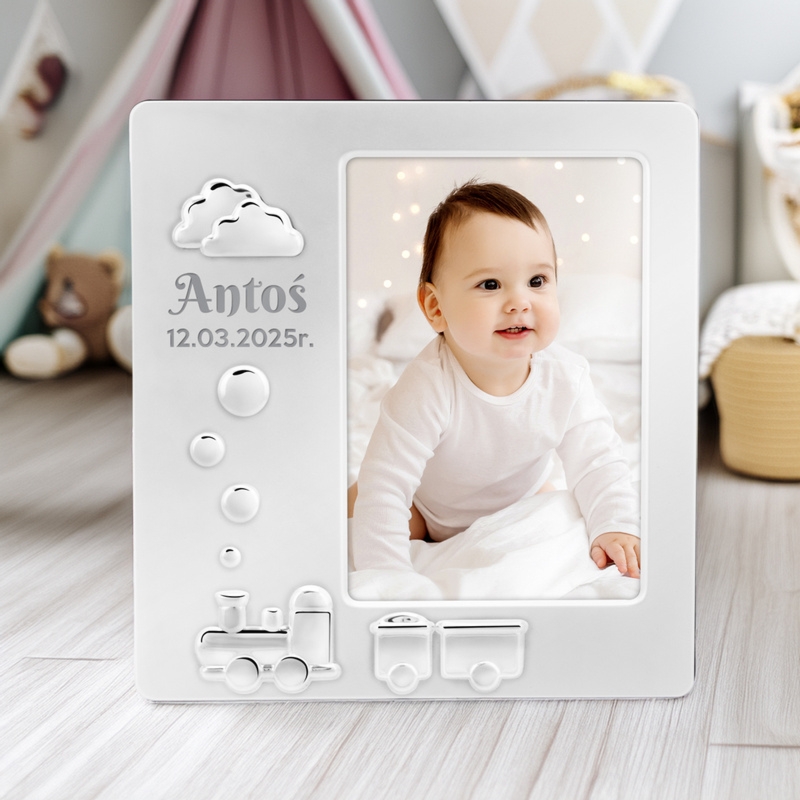 Ramka na zdjęcie dziecka – platerowana srebrem z grawerem