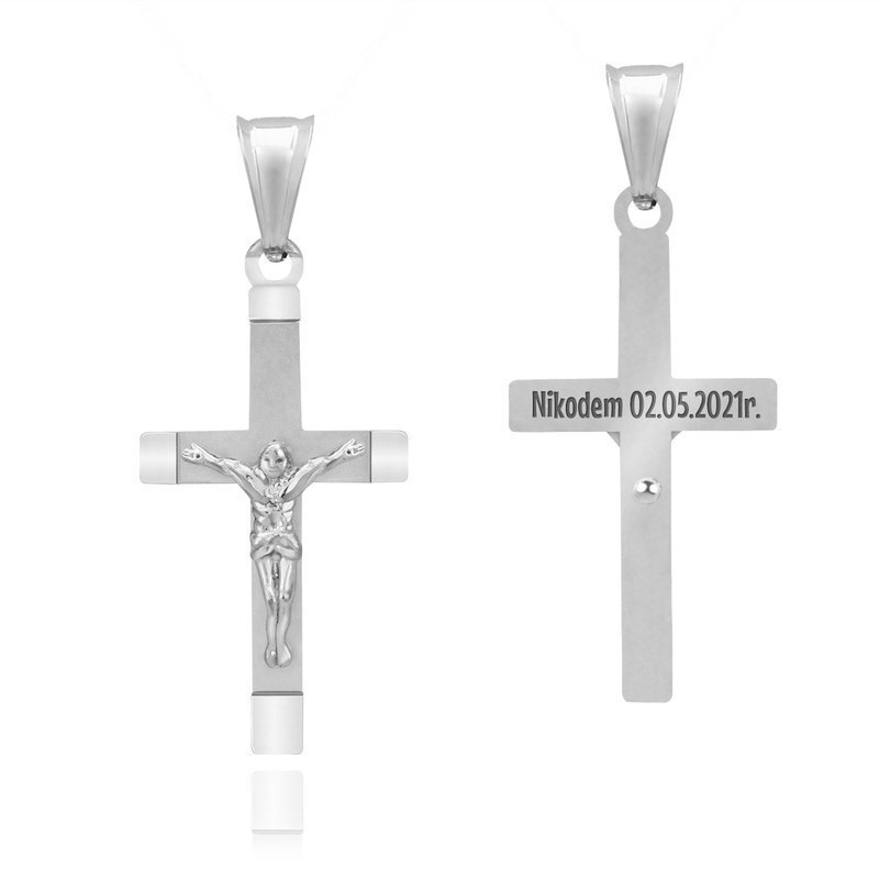 Image of Srebrny 925 Krzyżyk z Jezusem Komunia Chrzest Grawer
