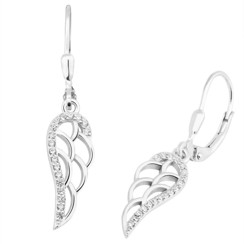 Na Bierzmowanie srebrne kolczyki skrzydło 925 z cyrkoniami bigiel