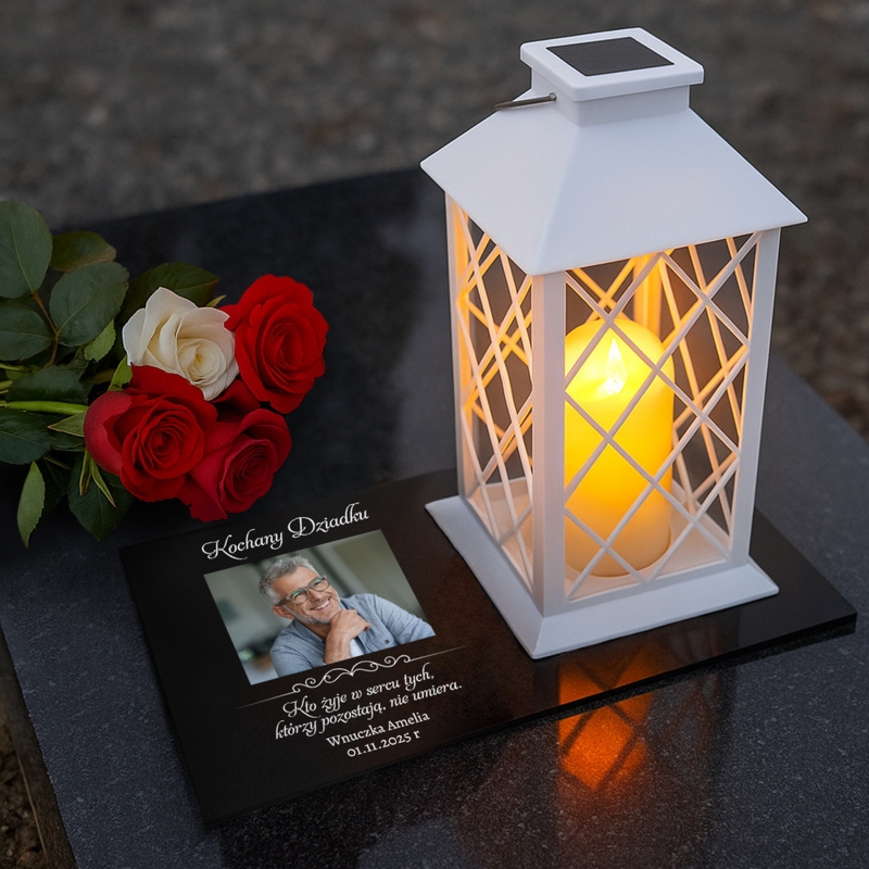 Lampion solarny LED dla Taty na podstawce z nadrukiem UV