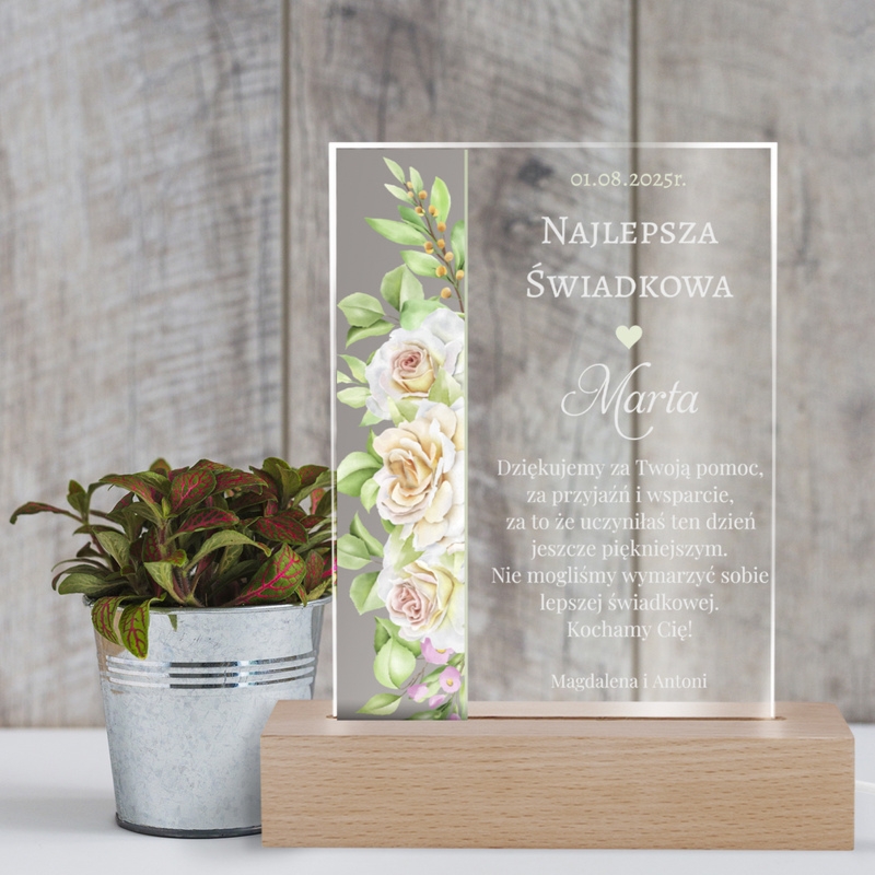 Podziękowanie dla świadkowej: Ramka LED z personalizacją UV