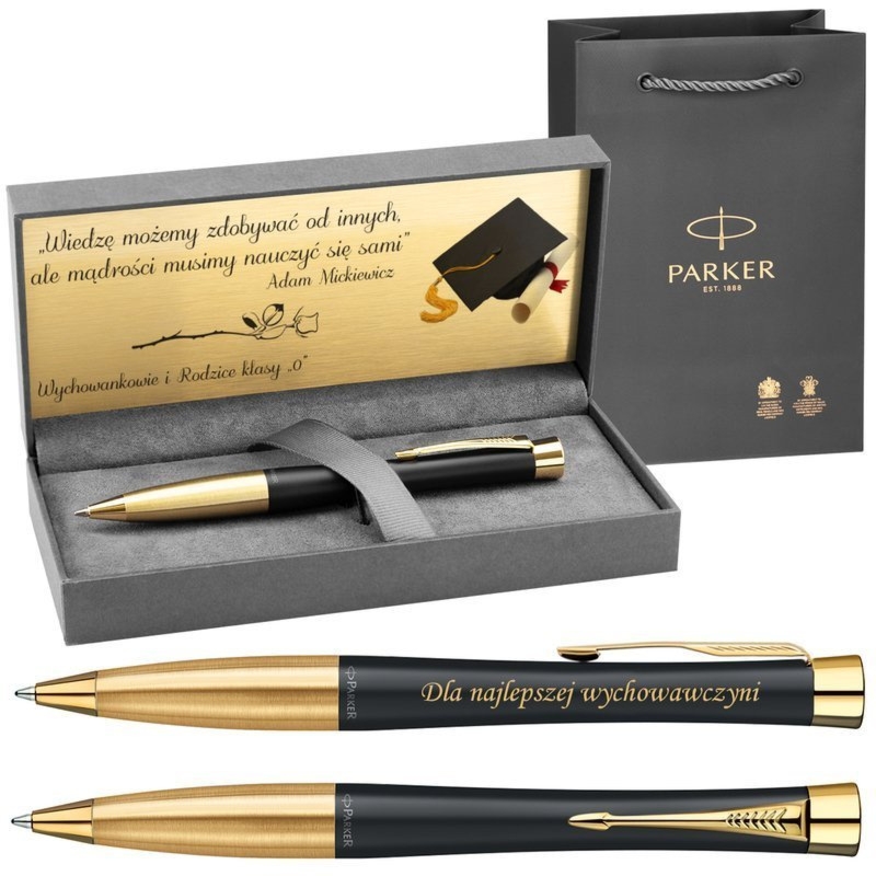 Parker Urban czarny GT z grawerem laserowym i pudełkiem Prestige