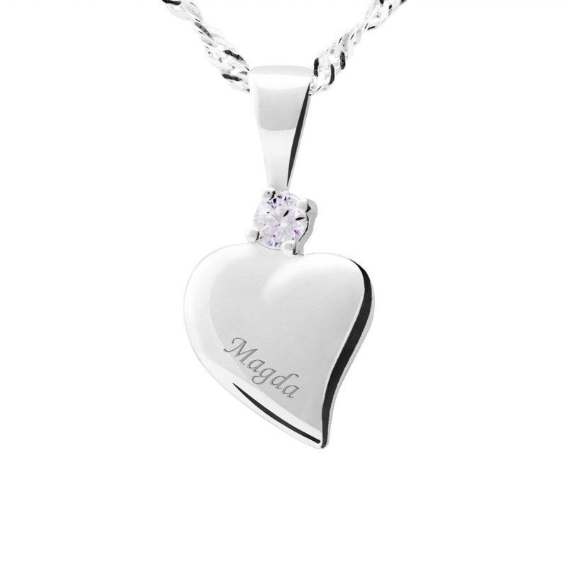 Na urodziny: Wisiorek serce z cyrkonią srebro 925 z grawerem