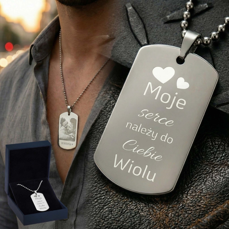 Nieśmiertelnik stal szlachetna z grawerem diamentowym dwustronnym