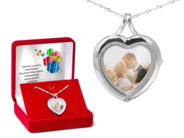 Sekretnik serce pr. 925 na zdjęcie z dedykacją w pudełku