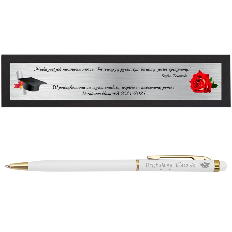 Zestaw prezentowy: długopis z grawerem + tabliczka z dedykacją – elegancki upominek