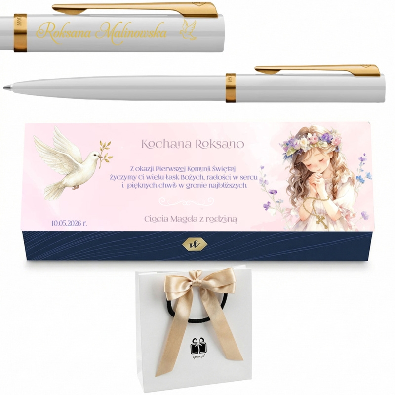 Waterman Impression biały GT z grawerem – elegancki długopis na Pierwszą Komunię Świętą