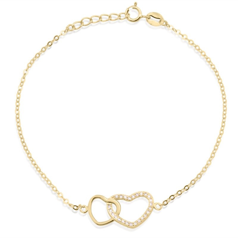 Pozłacana bransoletka srebrna 925 złączone serca na walentynki